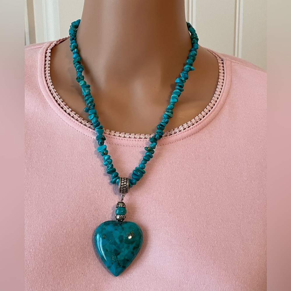 Blue Turquoise W/ Sterling Silver Heart Necklace